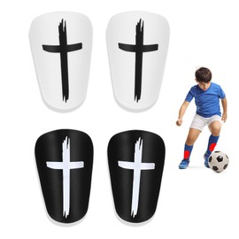 2 Pairs Mini Shin Pads, 8cm Small Shin Pads for Football Kids Soccer Shinpads, Black & White Cross Design, Lightweight Protective Gear for Kids Teens Youth Boys and Girls