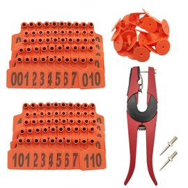 200 pcs 001-200 Number Cattle Ear Tags Plastic Livestock Farm Animal ID Tags with Ear Tag Applicator for Cattle Sheep Goat Pig Calf (Orange)