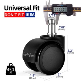 Sytopia Office Chair Wheels, Universal Standard Stem 7/16 inch x 7/8 inch, 2" Upgraded Quiet Caster Wheels Safe for All Floors Include Hardwood & Carpet, Not for 1KEA, Easy to Install, Set of 5