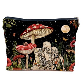 IWXYI Mushroom Skull Makeup Bag,Skeleton Gothic Mushroom Make up Bag Bag with Zipper Pouch for Travel & Toiletry