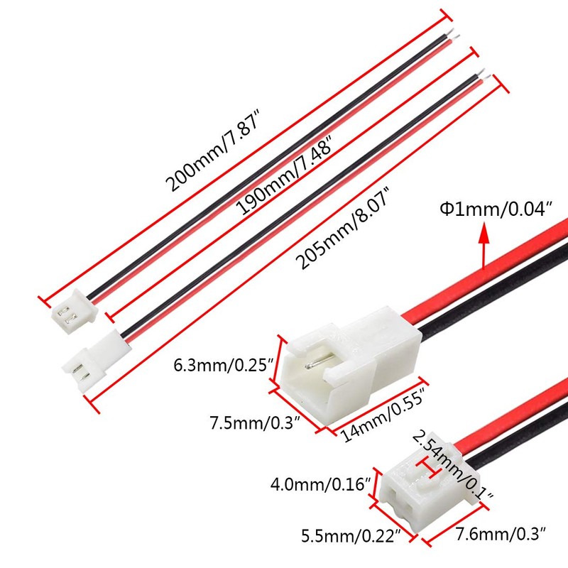 Hxchen JST XH2.54 2Pin Micro Female and Male Connection Plug