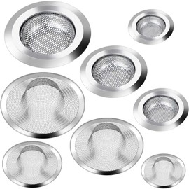 8 Pieces Drain Hair Catcher Bathtub Shower Drain Cover Kitchen Sink Strainer Stainless Steel Sink Drain Stopper Filter for Kitchen Bathroom, Coarse Mesh and Fine Mesh, Different Sizes