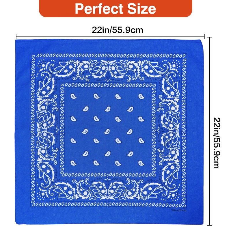 100% Cotton Large Bandanas for Men and Women, 22 Inch