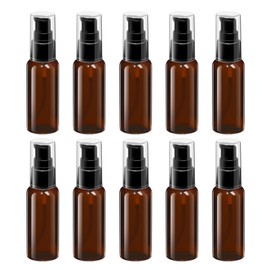 VIDELLY 10 Pieces Travel Bottles Pump Bottles Dispenser 2oz/50ml Plastic Lotion Pump Bottle Clear Travel Toiletry Bottle Empty Spray Bottle with Black Cap for Lotion Cream Essential Oil(Brown)