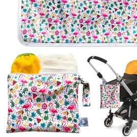 Flockthree Waterproof Baby Diaper Changing Pad with Storage Bag (28.7" X 19.7") Washable Wipeable Reusable Leak Proof Diaper Travel Mat Station Changing Mattress Liner Cribs Bed Cover, Flamingos