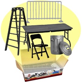 Figures Toy Company Set of 5 Wrestling Props & Black Commentator Table for WWE Wrestling Figures