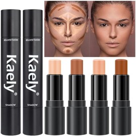 Kaely- Barra de contorno iluminadora de 4 colores, kit de paleta de contorno en crema para principiantes, barras de contorno bronceador,