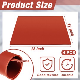 4 Pcs Silicone Rubber Sheet Flexible High Temp Gasket Material Sheet High Temperature Silicone Sheet Heat Resistant Silicone Insulation Sheet 12'' x 12'', 1/8'' Thickness for Crafts Pads, Red