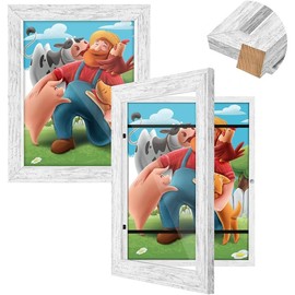 1/4 Pack 8.5x11 Kids Art Frames Rustic Black, Kids Artwork Frames Changeable Child Artwork Picture Display Front Opening, Children Storage Frame Hold 50pcs Craft, Drawing, Art Project, Schoolwork - Color: White-1pcs