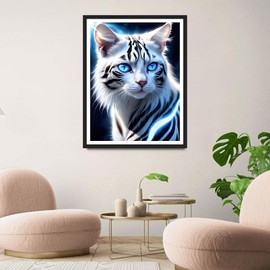 QINRUBB DIY Blue-Eyed Cat Diamond Painting Adults, 5D Kitten Diamond Painting Pictures Beginners, Fantasy Cat Round Full Drill Diamond Art Kits Cross Stitch Gifts Home Wall Decor 30 x 40 cm