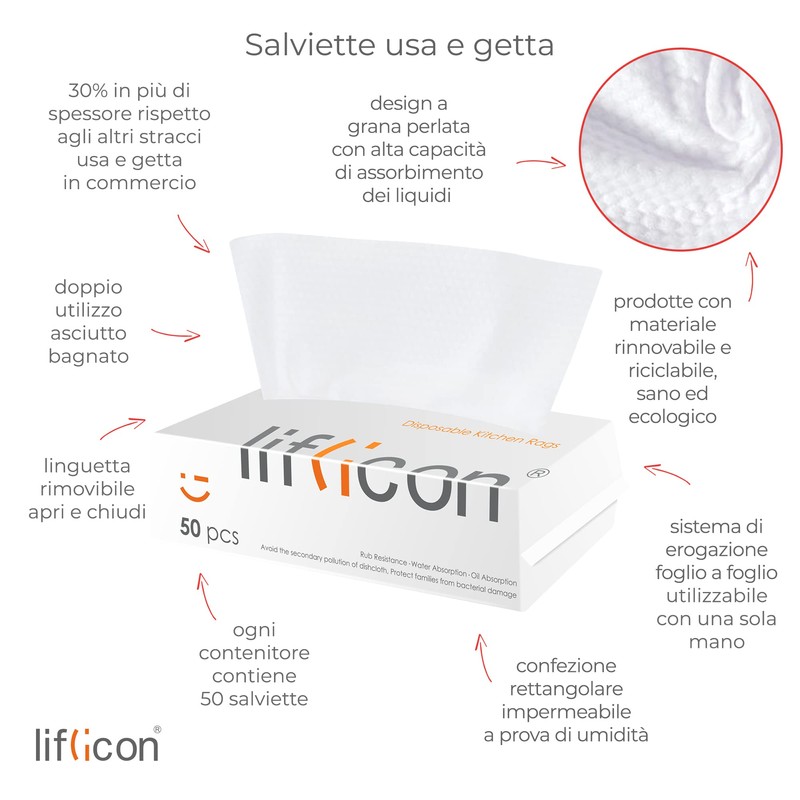 Liflicon 50 Disposable Cotton Face and Body Towels Dry Wipes