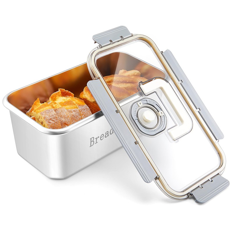 FoldTier 1 Pcs Large Stainless Steel Bread Container with Lid,