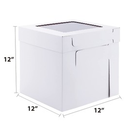 Huoshange Tall Cake Boxes for Tier Cakes,12x12x12 Inch [3 Pack ] Thick Sturdy Bakery Box with Window,White Wedding Cake Boxes,Layer Cake Carrier,Disposable Cake Containers