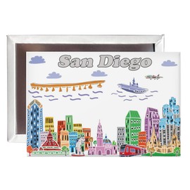 City Themed Artwork Magnet Collection by Beary Blu - Designed in The USA, Collectible Souvenirs Gifts 2.5" x 3.5" (San Diego)