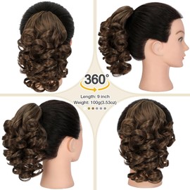 Cephermer Ponytail Extension, 9" Claw Clip in Short Curly Wavy Pony Tails Hair Extensions Jaw Clip on Ponytail Hairpiece for Women Light Brown mix Ash Blonde