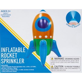 Inflatable Rocket Sprinkler for Kids, 21 x 21 x 27.5 Inches, Orange and Blue, Ages 3+, Adult Supervision Required