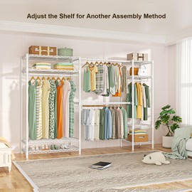 Ulif E11 Heavy-Duty Garment Rack, Metal Freestanding Clothes Rack and Closet Storage Organizer with 8 Shelves and 4 Hanger Rods, (73.2 - 97.6)"W x 14.5"D x 71.2"H, Load 962 LBS, White