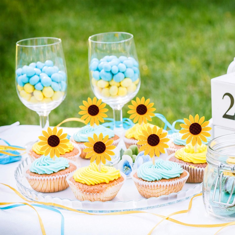 Decoración para cupcakes, diseño de girasol, 60 unidades, decoración para