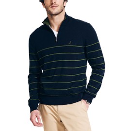 Nautica Men's Navtech Striped Quarter-Zip Sweater, Navy Seas, Large