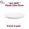 Cakebon Cake Boards Plastic - 8 Inch White Drums 3-Pack