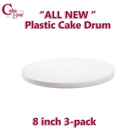 Cakebon Cake Boards Plastic - 8 Inch White Drums 3-Pack - Professional Cake Rounds