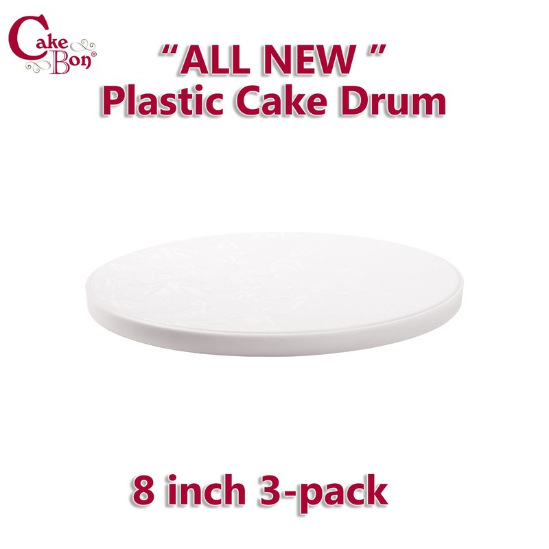 Cakebon Cake Boards Plastic - 8 Inch White Drums 3-Pack