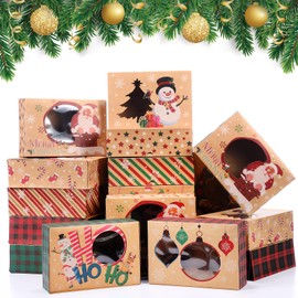 Funrous 32 Pcs Christmas Cookie Gift Boxes with Window 8.7 x 5.5 x 2.8 Inch Kraft Paper Christmas Bakery Cookie Boxes Large Holiday Treat Boxes for Gift Giving Xmas Party Favor Food Containers Bulk