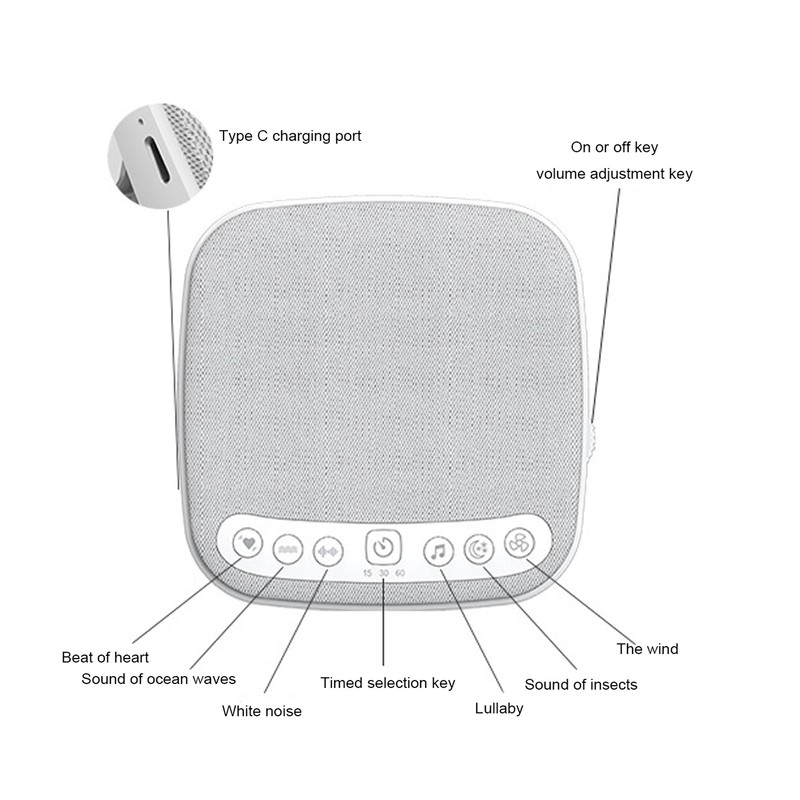 18 Sounds White Noise Sound Machine Automatic Shutdown Timer Rest