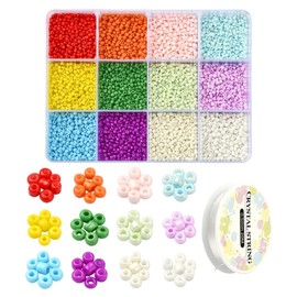 Gelirda 9600Pcs Mixed Color Small Loose Spacer Beads with Elastic Thread Cute Glass Seed Beads for Jewelry Making Necklace Bracelet Craft Supplies