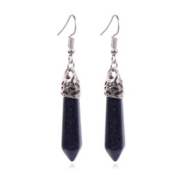 Silver Plated Crystal Earrings for Women Quartz Stone Healing Chakra Gemstone Earring Healing Crystal Earrings Green Agate Earrings for Women Girls Gift(Black) (Black Crystal Earrings)