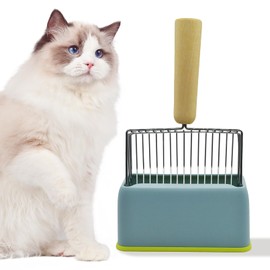 MUYG Stainless Steel Cat Litter Scoop,Cat Litter Scooper with Solid Wooden Handle,Kitty Metal Scooper & Speed Sifter Deep Shovel Scoop Filter,Kitten Pooper Lifter for Litter Box
