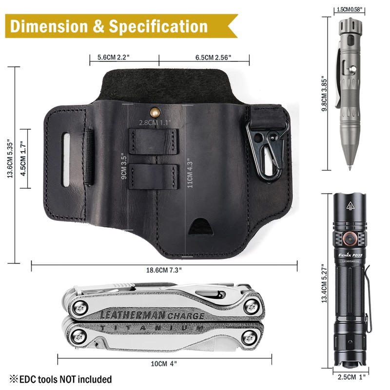 VIPERADE PJ37 Multitool Sheath for Belt, Leather EDC Pocket Organizer
