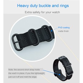MZBUTIQ 25 mm Black Nylon Watch Strap Men's Watch Band Replacement PVD Buckle 5 Rings
