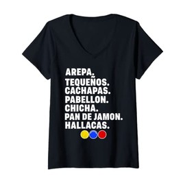 Women's Venezuela Essen Arepa Pabellon Cachapas Pabellon Chicha V-Neck T-Shirt, black