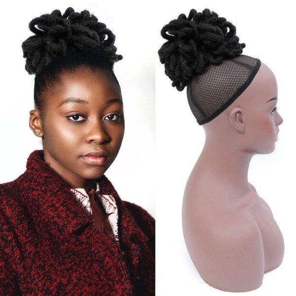 Liliyab DreadLock Afro High Puff Drawstring Ponytail Hair Bun Hairpieces Faux Locs Clip In Pony Tail for Black Women (2#)