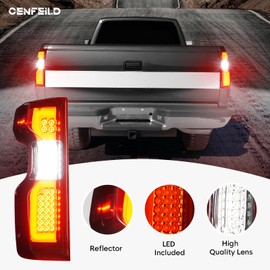 LED Tail Lights Pair Compatible with Chevy Silverado 1500 2019-2023, 2500HD 3500HD 2020-2023, Rear Taillights Brake Lamps (Only Fit Factory Incandescent Tail Light Model), Chrome Housing Red Lens