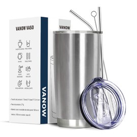 Vaso Térmico de Acero Inoxidable, EASYTAO Taza Termica Frio y Caliente para Cafe con Tapa y Pajita, Cepillo de limpieza, Termo Infusor para Hombre, Mujer, Regalo (20oz/590ml, Acero Inoxidable)