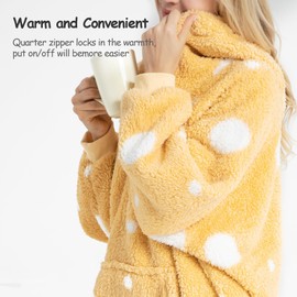 Winthome Lengthen Oversized Blanket Hoodie for Women Men Adult, Sherpa Fleece Wearable Blanket with Zipper, Gift for Family Friends (Khaki, Adult size)