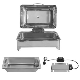 9.5QT Stainless Steel Buffet Server Food Warmer Adjustable Temp Electric Chafing Dish 400W with Glass Lid for Party Catering Entertaining (1-Tray)