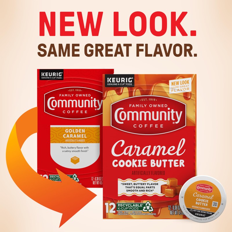 Community Coffee Caramel Cookie Butter Flavored 72 Count, Medium Roast,