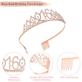 Jonvell 16th Birthday Sash and Tiara for Girls, Rose Gold Birthday Sash and Crown, 16th Birthday Girl Gifts for 16th Birthday Party Decoration
