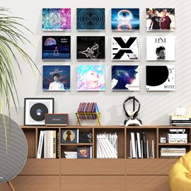 Vinyl Record Shelf Wall Mount, 12 inch Record Holder for Storage & Display, Clear Floating Shelf for Kids Bookshelf, Magazine Rack, Picture Ledge - 12 Pack