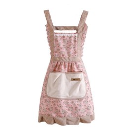 Febbya Vintage Pink Flower Canvas Apron, Large Pocket Aprons, Cotton Aprons, Cleaning Aprons for Women, Adjustable Kitchen Cooking Aprons, BBQ Aprons, Garden Aprons
