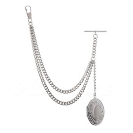 Silver Colour Single Albert Pocket Watch Chain With Locket Pendant 001-S (12")