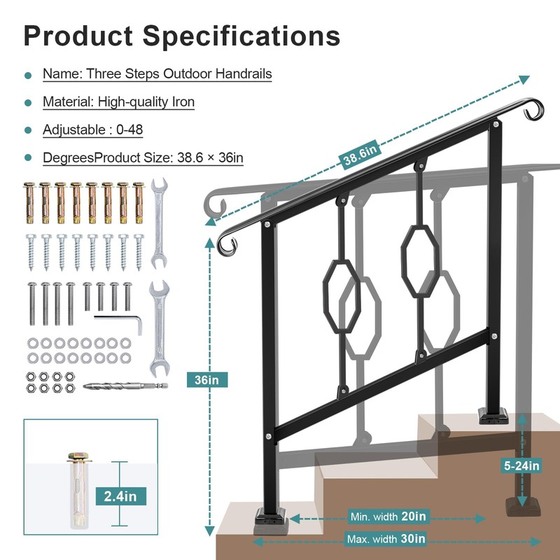 LMRSTOO Handrails for Outdoor Steps, Fit 2 or 3 Steps