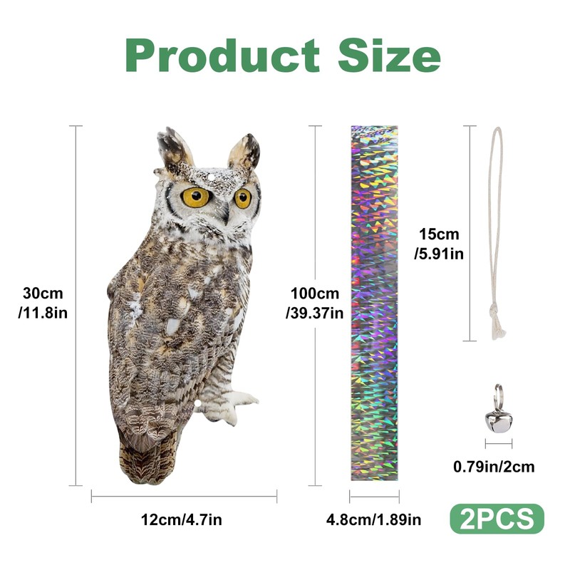 2PCS Reflective Owl Scarer Devices Plastic Owl Hanging Decoration Woodpecker