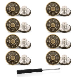 Amaxiu Jeans Buttons Replacement, 8PCS Instant No Sew Buttons for Pants Removable Metal Pant Buttons Tightener Adjustable Button Replacement Kit with Threads Rivets and Screwdriver (20mm)