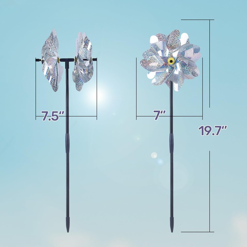 BATTIFE Reflective Pinwheels for Yard and Garden, Pre-Installed Sparkly Blind