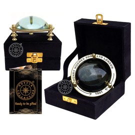 Polished Brass Magnifying Glass with Velvet Box - Henry Hughes London Solid Brass Desk Magnifier - Fine Print Reading - Nautical Style Home Décor Chart Paper Reader Weight Magnifier