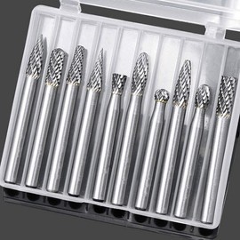 Yakamoz 1/4'' Shank (6mm Head Diameter) 10pcs Tungsten Carbide Rotary Burr Double Cut Die Grinder Bit for Carving, Polishing, Engraving and Drilling